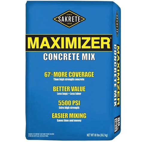 Maximizer concrete - Sakrete MAXIMIZER® Concrete is a contractor-grade, specially formulated high-yield, high-strength mixture of lightweight aggregate and cement. 5000 Plus Concrete Mix Sakrete 5000 Plus Concrete Mix is a professional-grade blend of portland cement, sand, and gravel formulated to reach strength faster than standard concrete mixes.